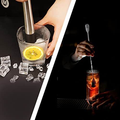 Stainless Steel Cocktail Muddler Set - 10 & 8 Inch with Mixing Spoons