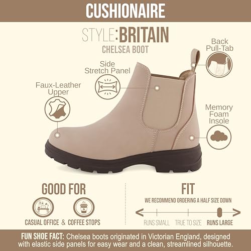 CUSHIONAIRE Women's Britain Chelsea Ankle Boots - Sand, Vegan Leather, Non-Slip Sole, Memory Foam, Wide Widths