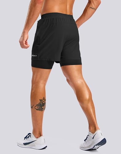 Pudolla Men’s 7" Running Shorts with Zip Pockets, 2-in-1 Quick-Dry Liner