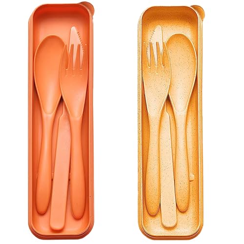 Eco-Friendly Reusable Travel Utensils Set - Yellow & Orange