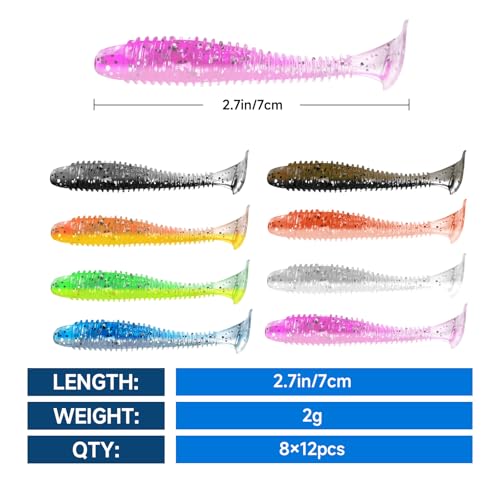 96 Pcs 2.7-Inch Soft Fishing Lures - Paddle Tail Swimbaits