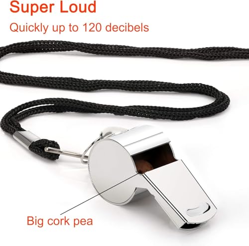 Super Loud Stainless Steel Sports Whistle with Lanyard - 2 Pack