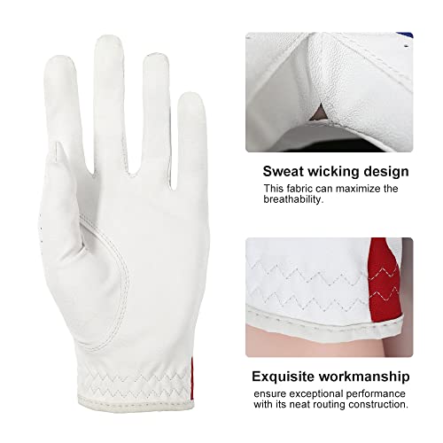 Golf Gloves – Left Hand for Right-Handed Men & Women, American Flag Pattern, GOLTERS Large