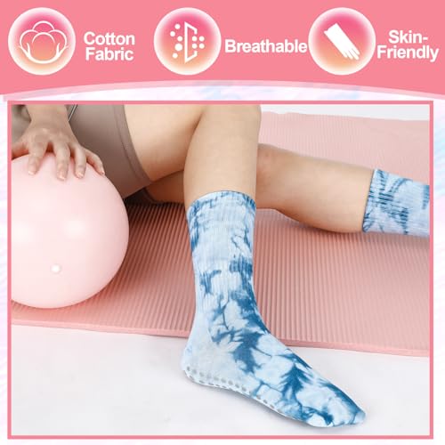 Non-Slip Grippy Pilates Socks for Women - 4 Pairs, One Size, Black+Blue+Pink+Orange