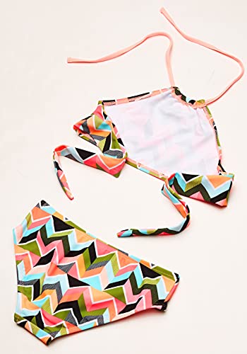Kanu Surf Girls Mahina UPF 50+ Beach Sport Halter Bikini 2-Piece Swimsuit Ruby Multi Chevron