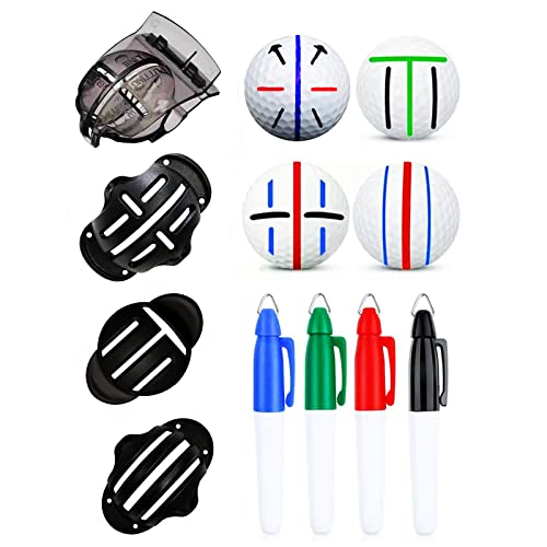 Golf Ball Marker Set - 4 Colors & 4 Stencils for Alignment