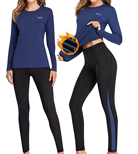 HiZiTi Dark Blue Thermal Set – Women’s Fleece-Lined Long Johns (Small)
