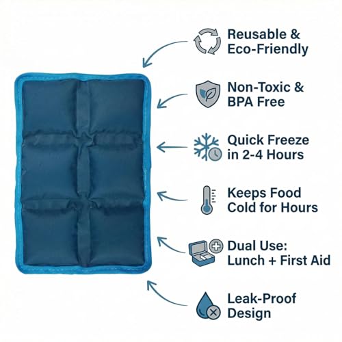 Blobuste Reusable Ice Packs for Lunch Boxes, 4 Pack Slim & Leak-Resistant
