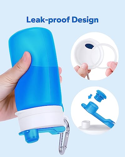 Collapsible Silicone Water Bottle - 20oz Portable Foldable Sport Bottle - Blue