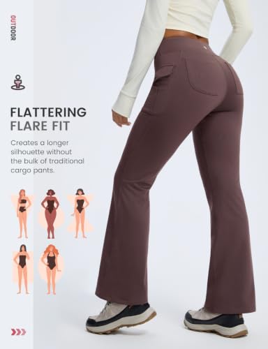 Baleaf Women's Fleece Lined Hiking Pants Thermal Warm Flare Cargo Pants - Small Dark Brown