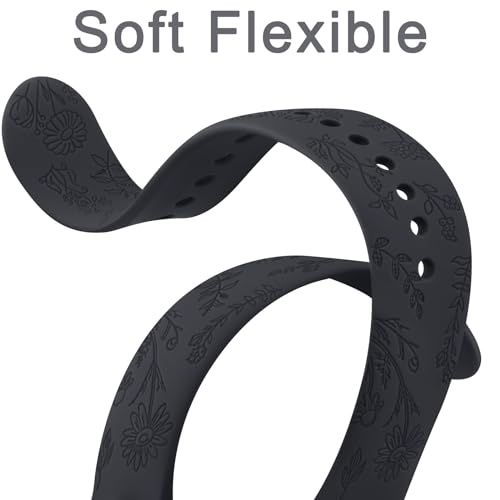 Silicone Floral Engraved Bands for Fitbit Versa - Midnight