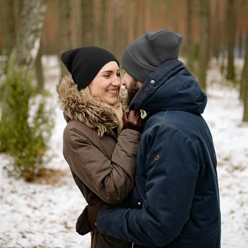 Unisex Knit Beanie Hats - 2 Pack Soft Slouchy Cuffed - Black & Deep Grey