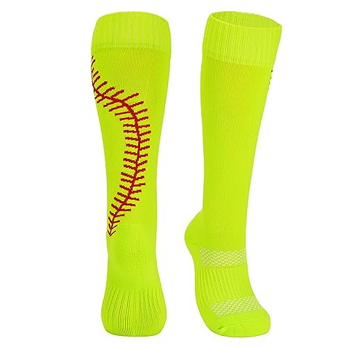 Softball Baseball Socks for Women & Girls - Medium Neon Yellow