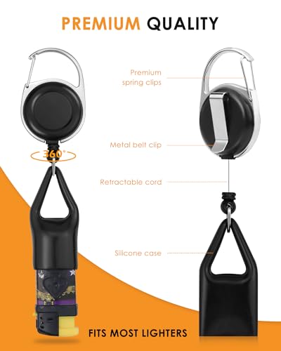 10 Pcs Retractable Lighter Clip Holder, Keychain Leash with (Black)