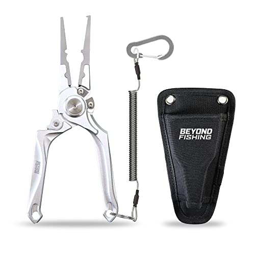 Beyond Braid Silver Aluminum Fishing Pliers with Tungsten Cutters, Saltwater Resistant, Sheath