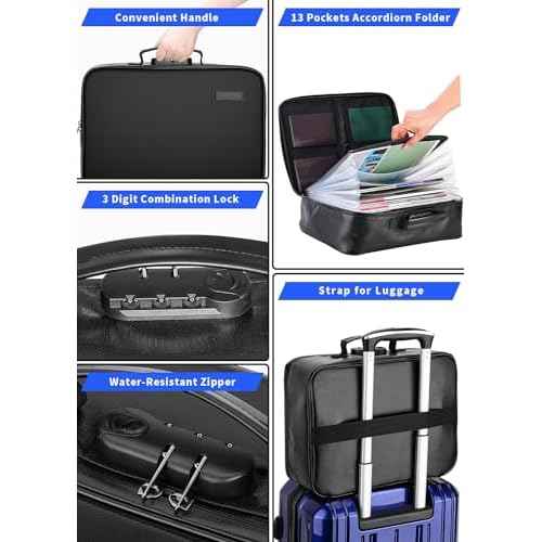 Fireproof Document Box with Lock,Waterproof Document Organizer with Zipper,Heat Insulated Accordion File Organizer,Portable File Box for Important Documents,Files,13 Pockets