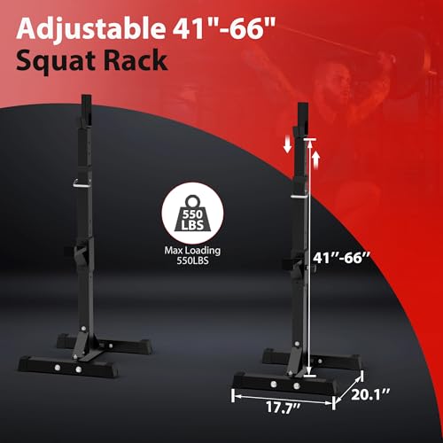 Adjustable Squat Rack - Heavy-Duty 550lbs Capacity for Home Gym