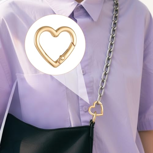 Gold Heart Shaped Keychain Clips - 4 Pack Zinc Alloy Carabiners