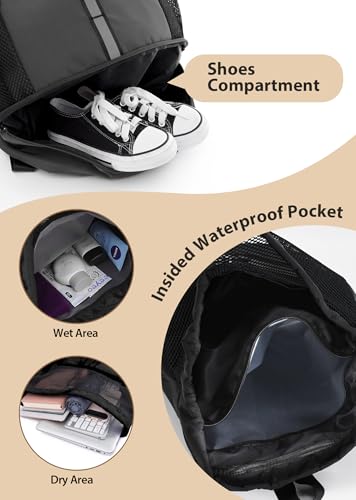 U-helper Drawstring Gym Backpack Black Sports Cinch Sack for Travel & Swimming