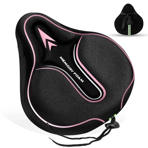 Pink Memory Foam Bike Seat Cover Padded Cushion for Men & Women, Shock-Absorbing & Breathable