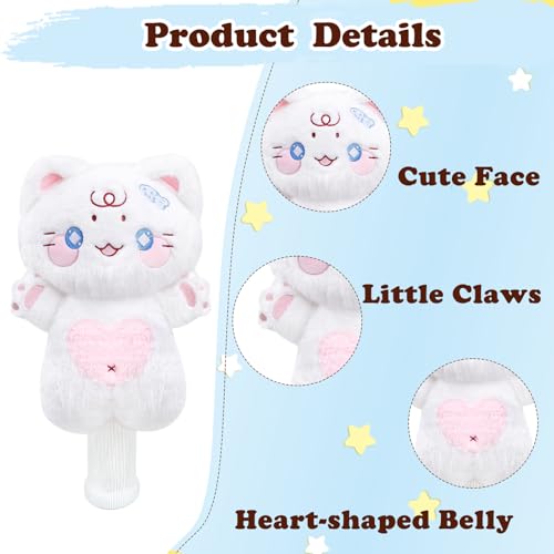 Funny Lucky White Cat Golf Headcover, Small Size Fits Hybird and Irons, Large Size Fits Standard 460cc Driver Head，Animals Plush Golf Club Head Covers