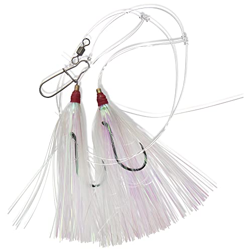 Hi-Lo Rig Mylar Teaser for Saltwater Fishing - 3/0 Hooks, White - 1 Pack