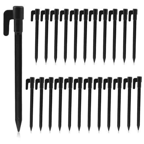 24 Pack 5.7 Inch Plastic Tent Stakes - Durable Canopy Anchoring Pegs - Black