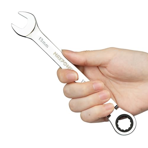 MAXPOWER 13mm Flexible Gear Wrench, Industrial Grade Ratchet Combination Spanner, Forged Heat-Treated Cr-V Steel 12 Point Flex-Head, Metric