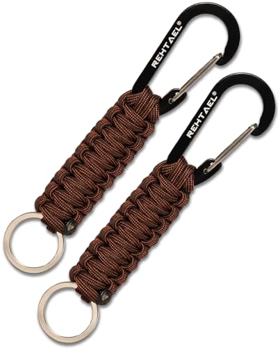 Heavy Duty Paracord Carabiner Keychain - 2pcs Brown Camo