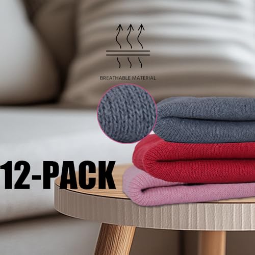 ZH 12-Pack Knitted Winter Beanie Hats for Men & Women, One Size, White