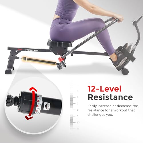 Smart Full Motion Rower - 12 Resistance Levels, 400 LB Capacity - Dark Gray