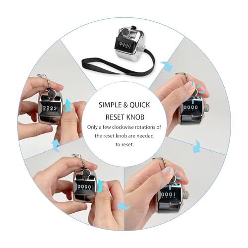 4-Digit Metal Hand Tally Counter - Mechanical Clicker with Lanyards