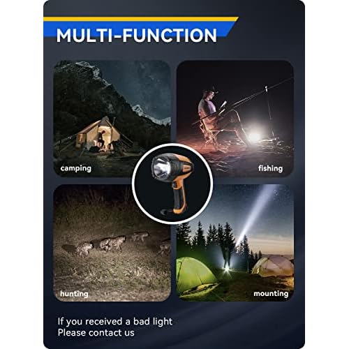 Durapower Rechargeable Spotlight, 500 Lumens LED Spotlight Flashlight, IPX2 Waterproof Handheld Spot Light for Indoor Outdoor Farm Camping Emergency (Orange)