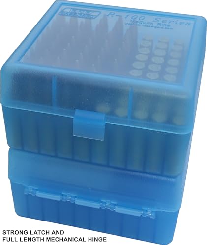 Ammo Box for 100 Rounds - MTM Case-Gard, Clear Blue, 3.05-Inch