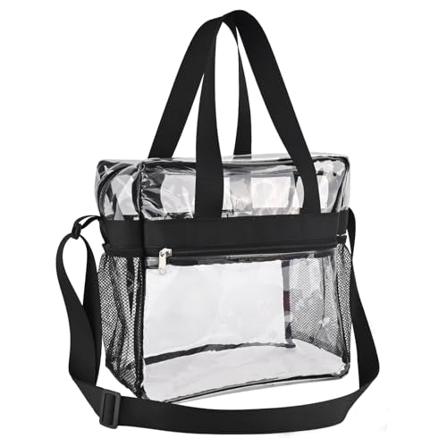 Clear Stadium Approved Tote Bag 12x6x12 - Black Crossbody