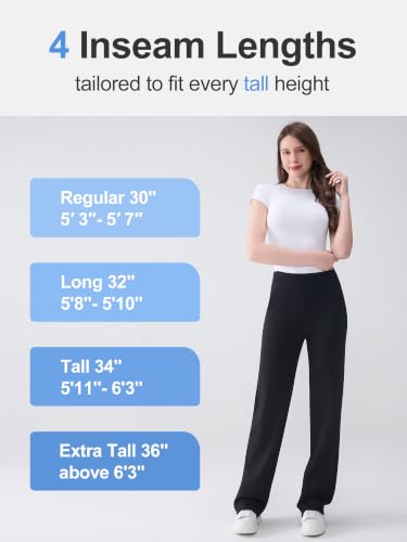 Maple&CA Tall Women’s Wide Leg Lounge Pants - High Waisted Stretch Yoga Pants with Pockets, 36" Inseam, Black
