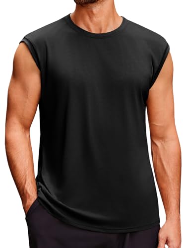 Men's Sleeveless Crewneck Tank Top - Casual Workout Gym Shirt - Black, Large