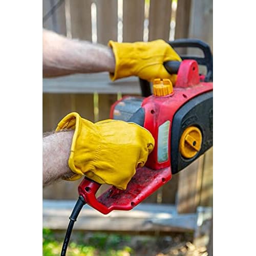 G & F Premium Genuine Grain Cowhide Leathers with Reinforced Patch Palm Work Gloves, Drivers Glove, 3 Pair Pack