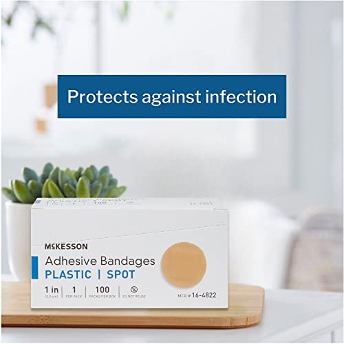 Sterile Plastic Round Spot Bandages - 1 Inch Diameter, 100 Count