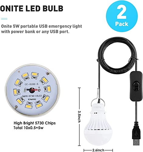 2-Pack Onite USB LED Light Bulb, Emergency Backup Lighting for