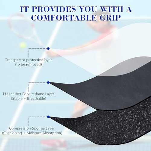 6-Pack Premium Tennis Racket Overgrip Tape - Absorbent Anti-Slip PU Grip