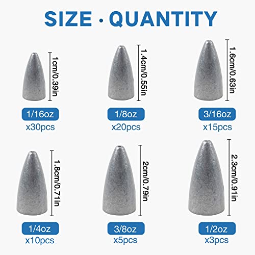 83pcs Bullet Fishing Sinkers Weights Kit - Assorted Worm Weights for Bass Saltwater Fishing