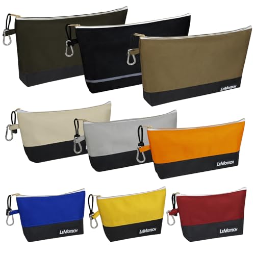 LeMotech Zipper Tool Bag with Carabiners, Water Resistant Stand-Up Utility Pouch Heavy Duty 1680D Oxford, Multipurpose Storage Pouch, 9 Pack