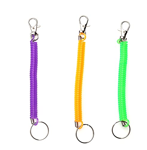 Spiral Retractable Keychain - 3 Pcs Green Spring Coil with Ring