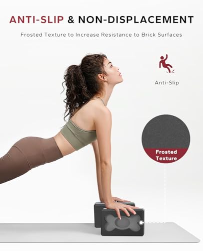 Yoga Blocks 2-Pack - 9x6x3in Non-Slip EVA Foam - Black/Gray