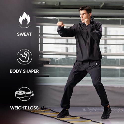 Sauna Suit for Men - Weight Loss Sweat Jacket & Pants - Black - X-Large