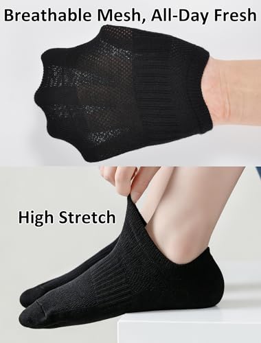 Kids No Show Athletic Socks - Cotton Ankle Socks, 4 Pairs, 5-8 Years, Black/White/Grey