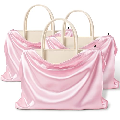 Pink Satin Dust Bags - 3 Pack Drawstring Pouches 19.6x15.7in