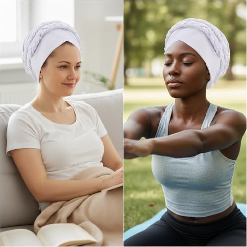 African Women Turban Cap - Pre-Tied Double Braid Headwrap - White
