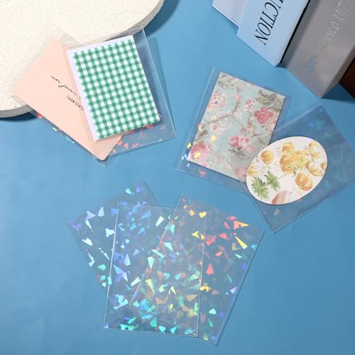 100 Pcs Holographic Trading Card Sleeves - Diamond-Shape 65x90mm